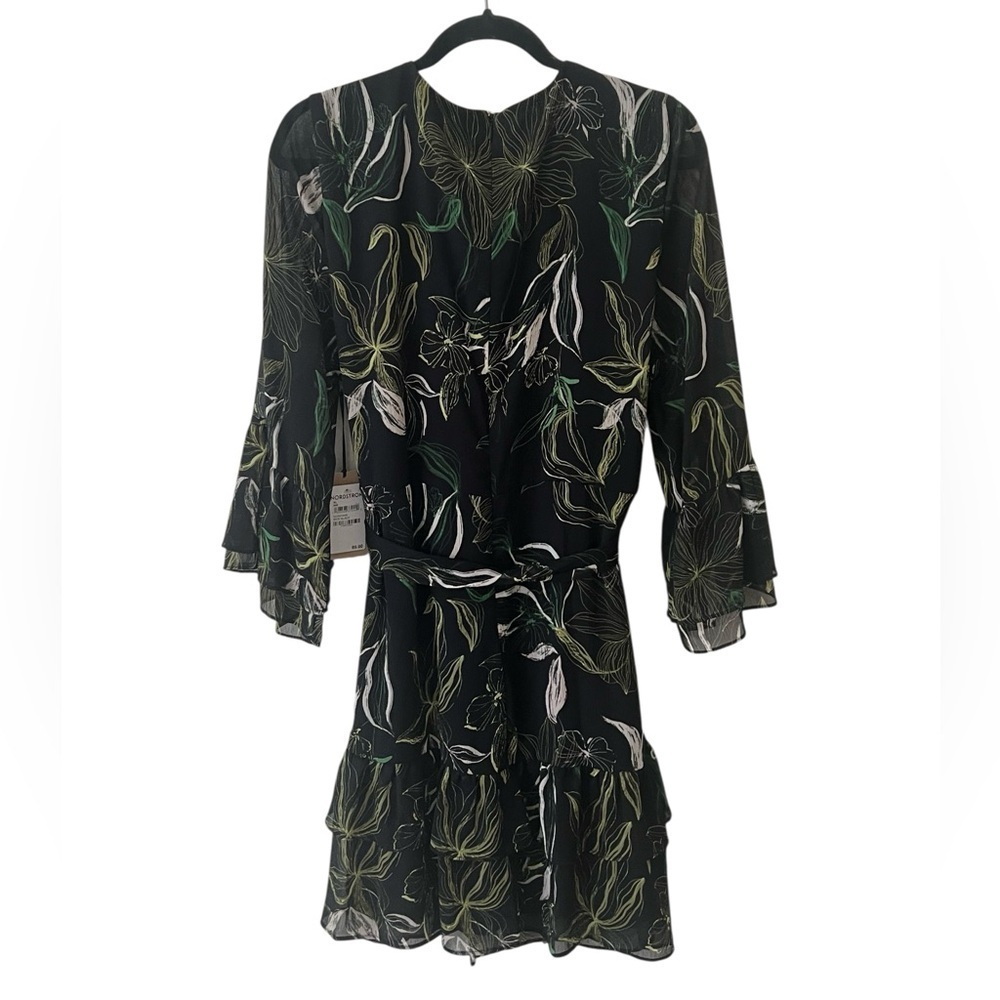 Halogen Black Floral Ruffle Minidress Rich Black NWT XL